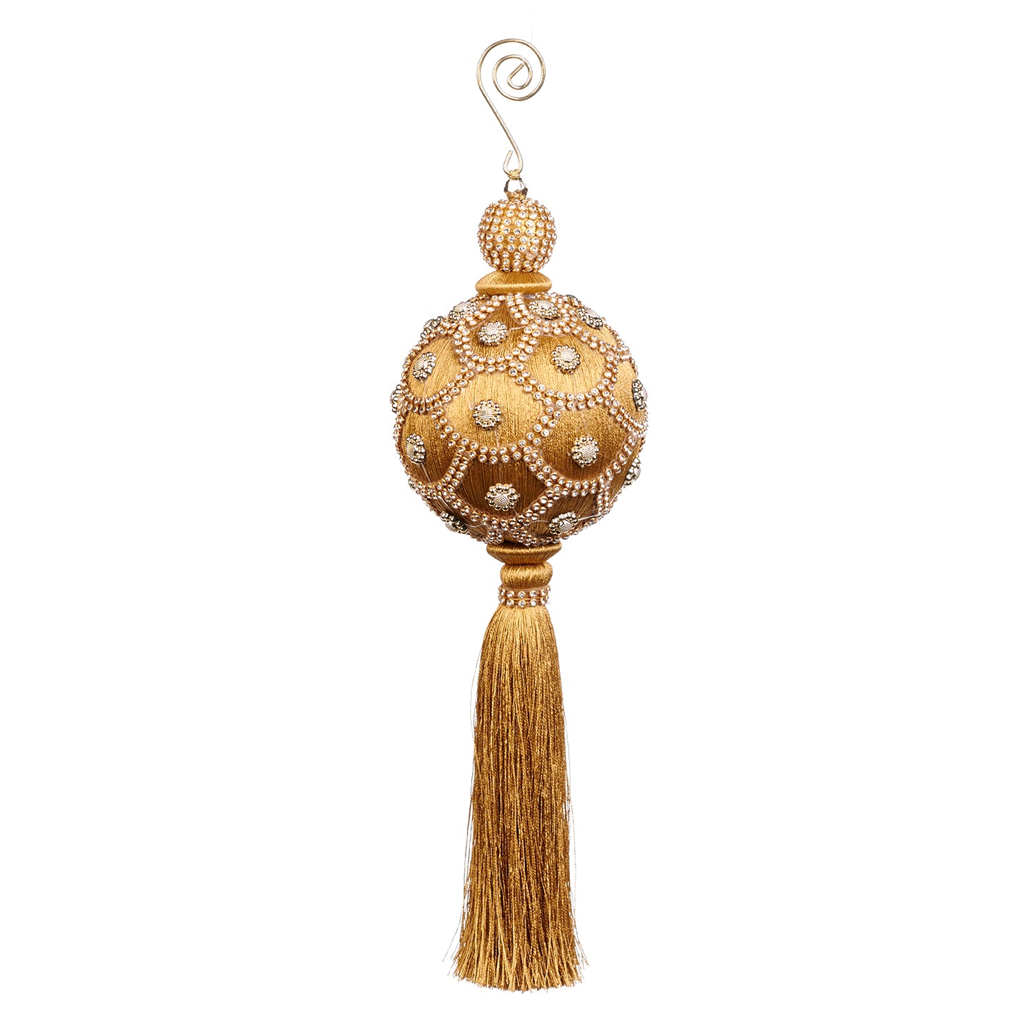 Gold Yarn Jeweled Tassle Ornament