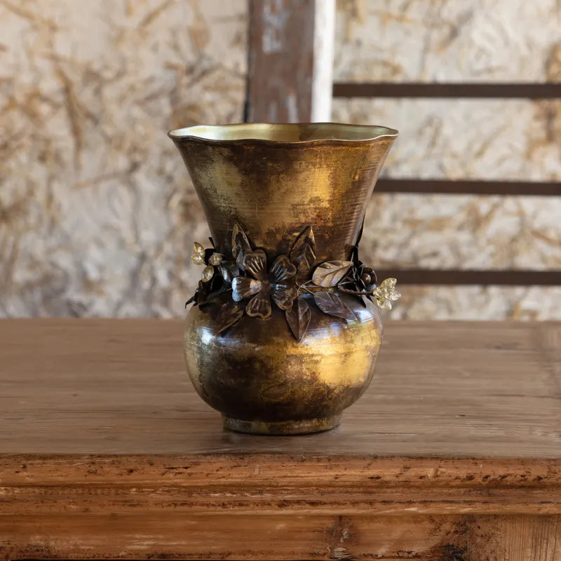 Jeweled Garland Antiqued Gold Medium Vase