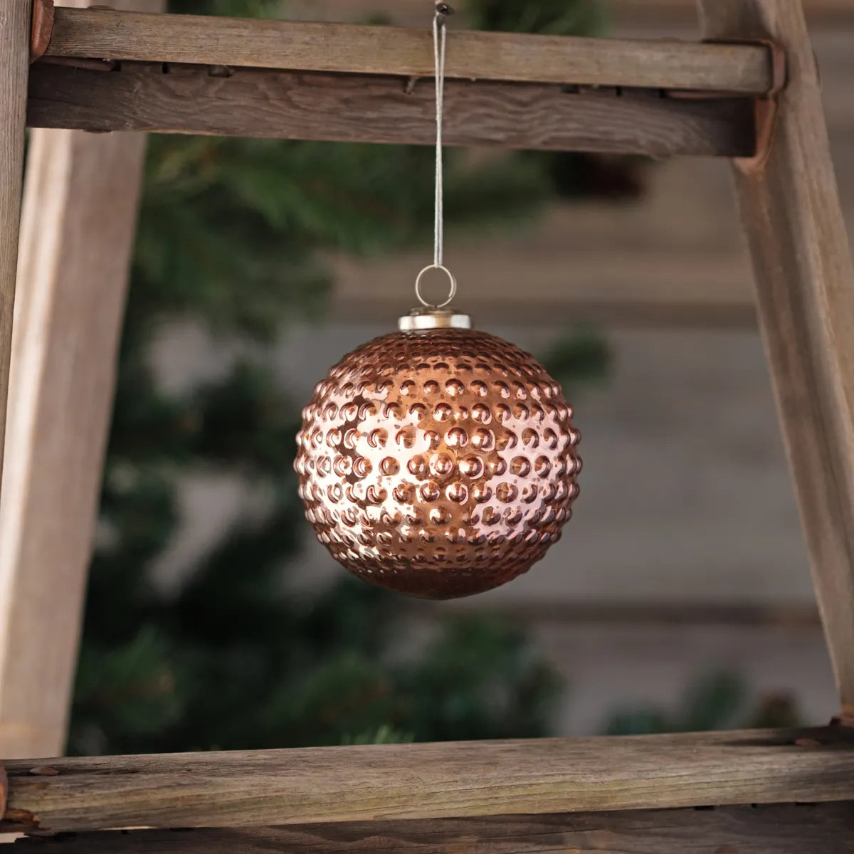 Round Hobnail Rose Mercury Glass Ornament