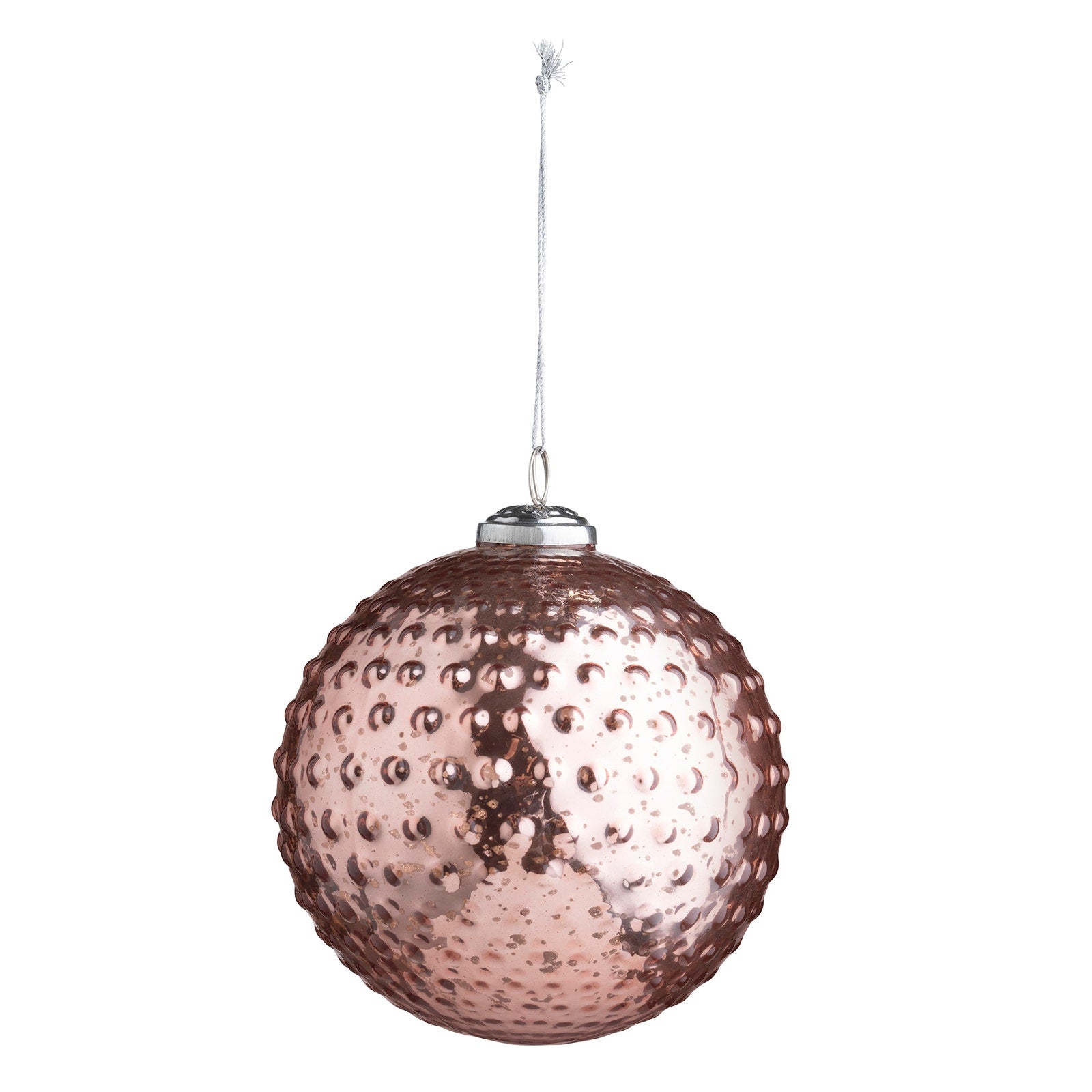 Round Hobnail Rose Mercury Glass Ornament 6"