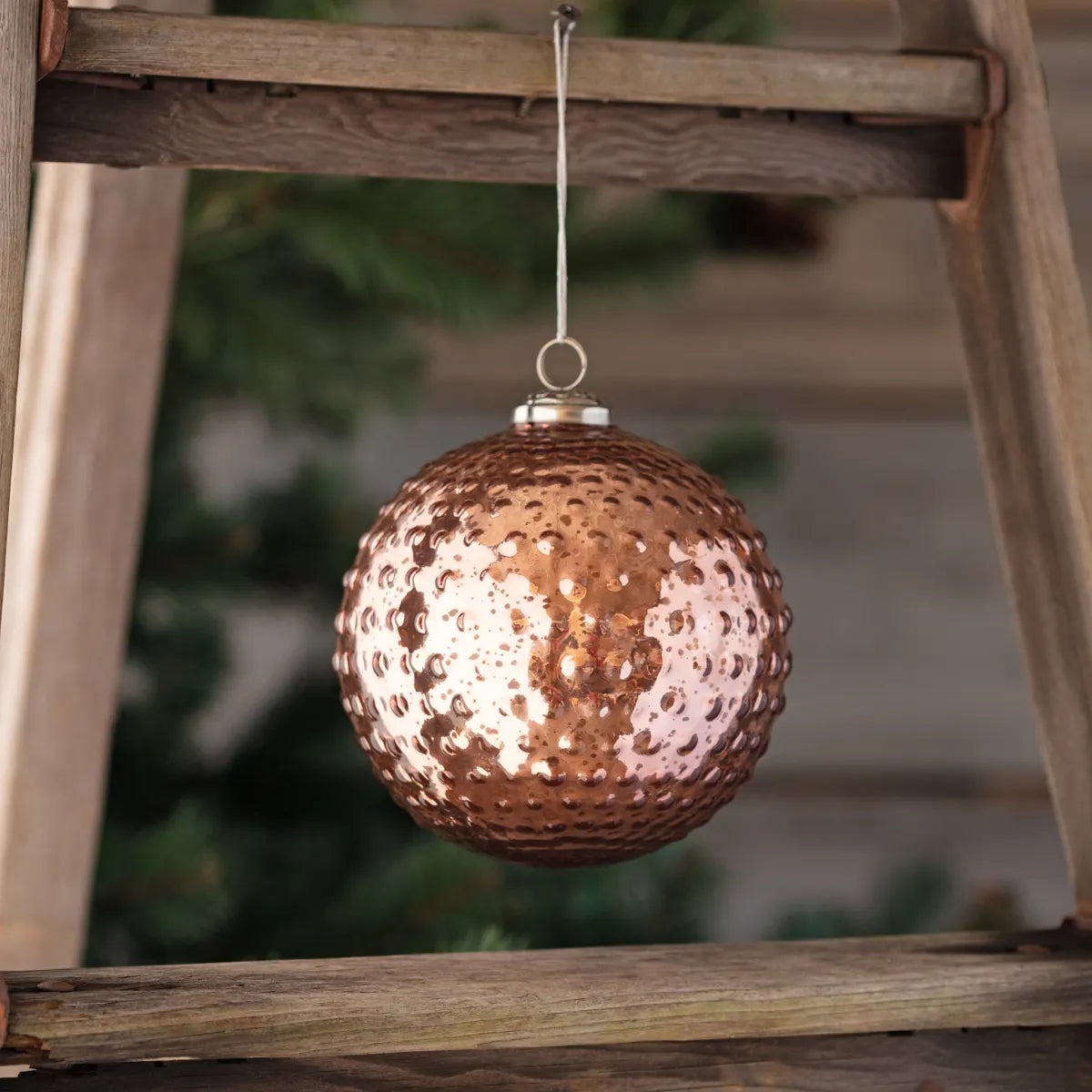 Round Hobnail Rose Mercury Glass Ornament