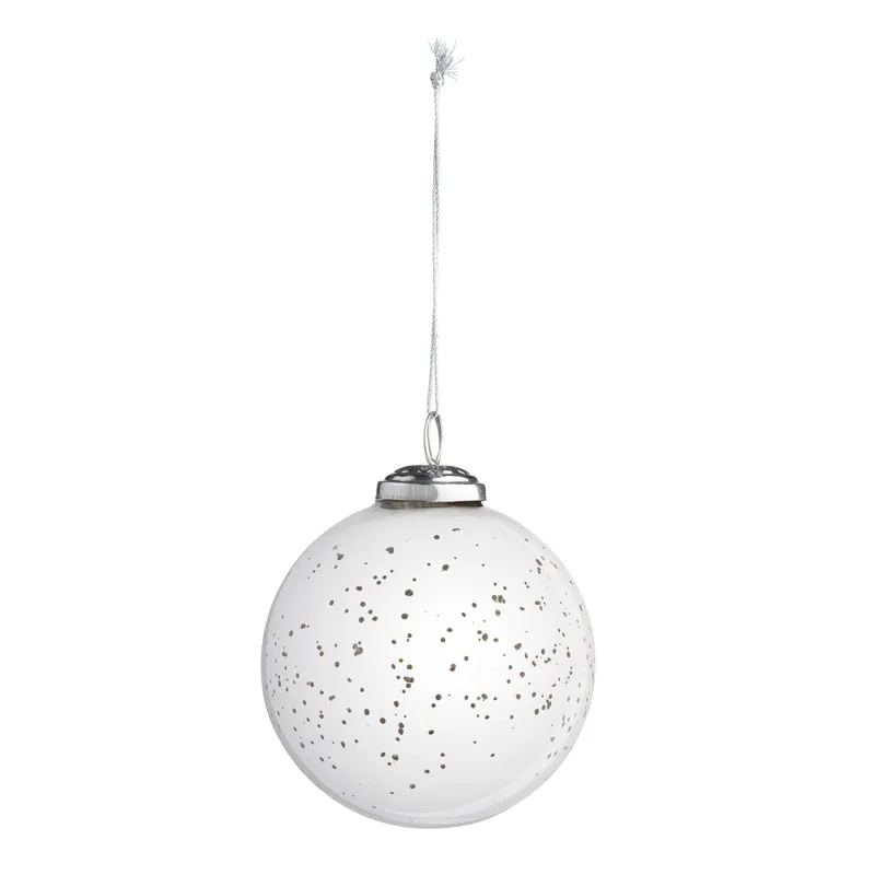 Mercury Glass Ball Ornament in White and Clear 4"