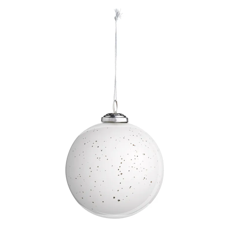 Mercury Glass Ball Ornament in White and Clear 5"