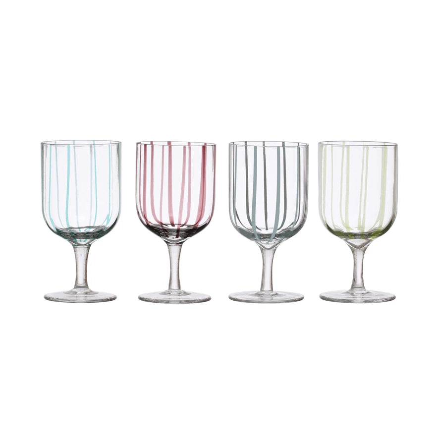 Painted Wine Glasses - Colorful Striped Painted Wine Glasses
