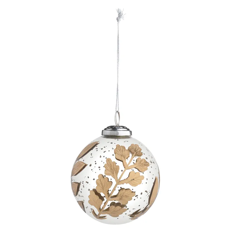 Gold Etched Leaf Ball Ornament