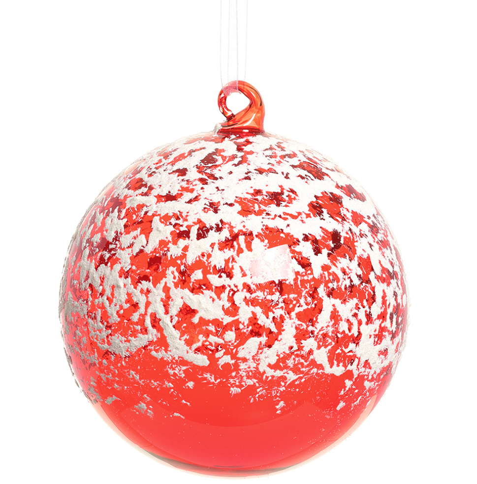 Snowy Red Glass Ornament 4.75"