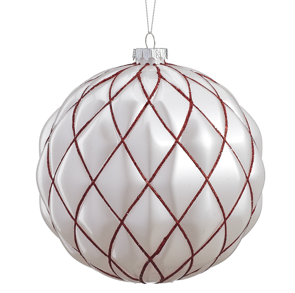 Red and White Glitter Ornament White