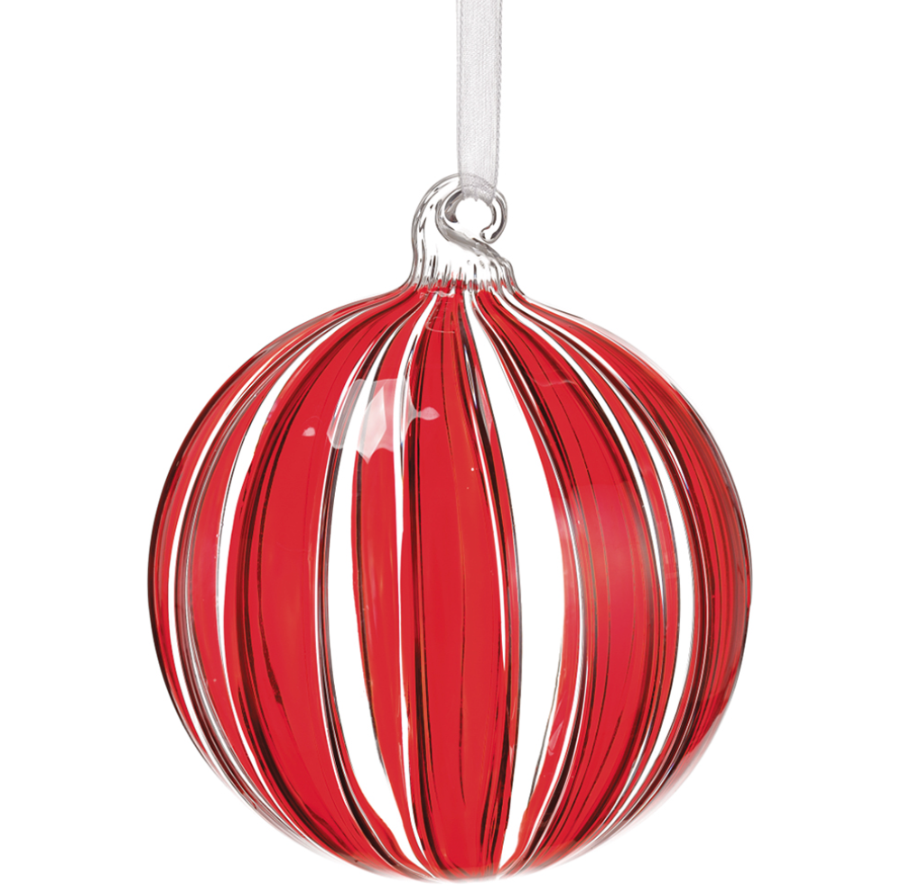 Red Striped Glass Ornament 4"