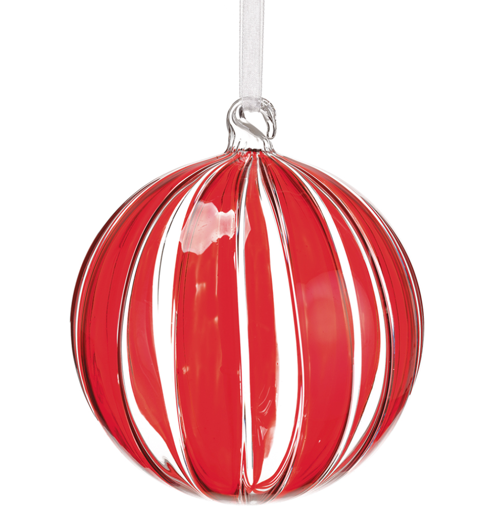 Red Striped Glass Ornament 5"