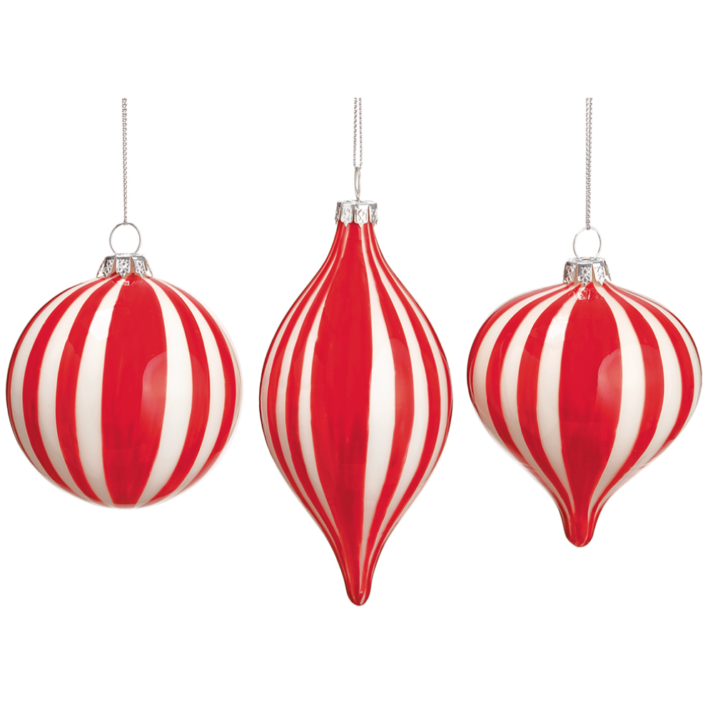 Candy-Striped Glass Ornament set of three