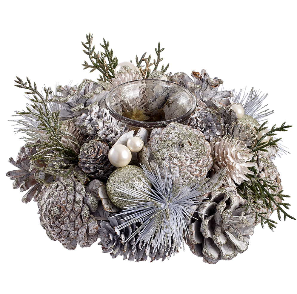 Glitter and Pearl Pine Cone Candle Holder