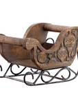 Carved Wooden Decorative Sleigh Large 10" H x 11.5" W 19.5" L