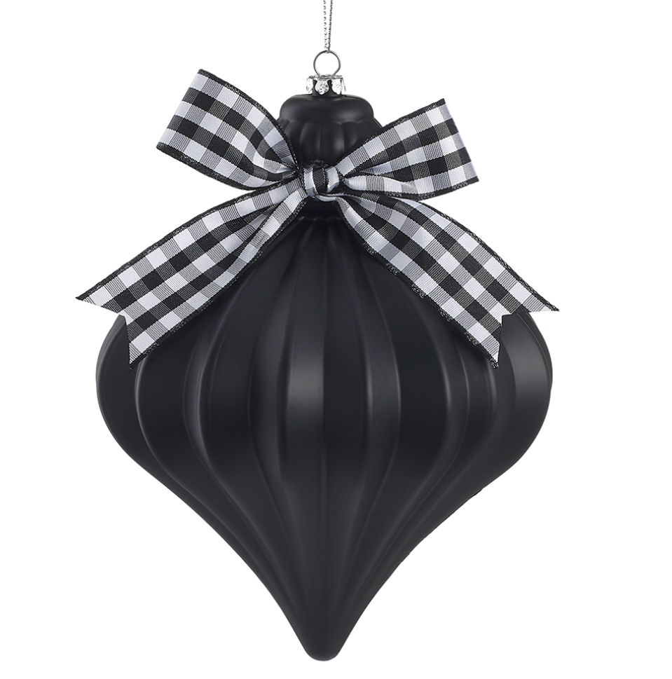 Black-Checked Bow Ornament Diamond 7"
