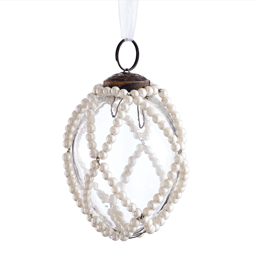Glass Pearl Ornament Egg 3"