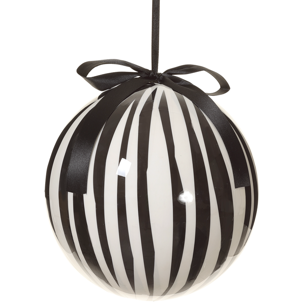 Black and White Striped Ball Ornament 8"