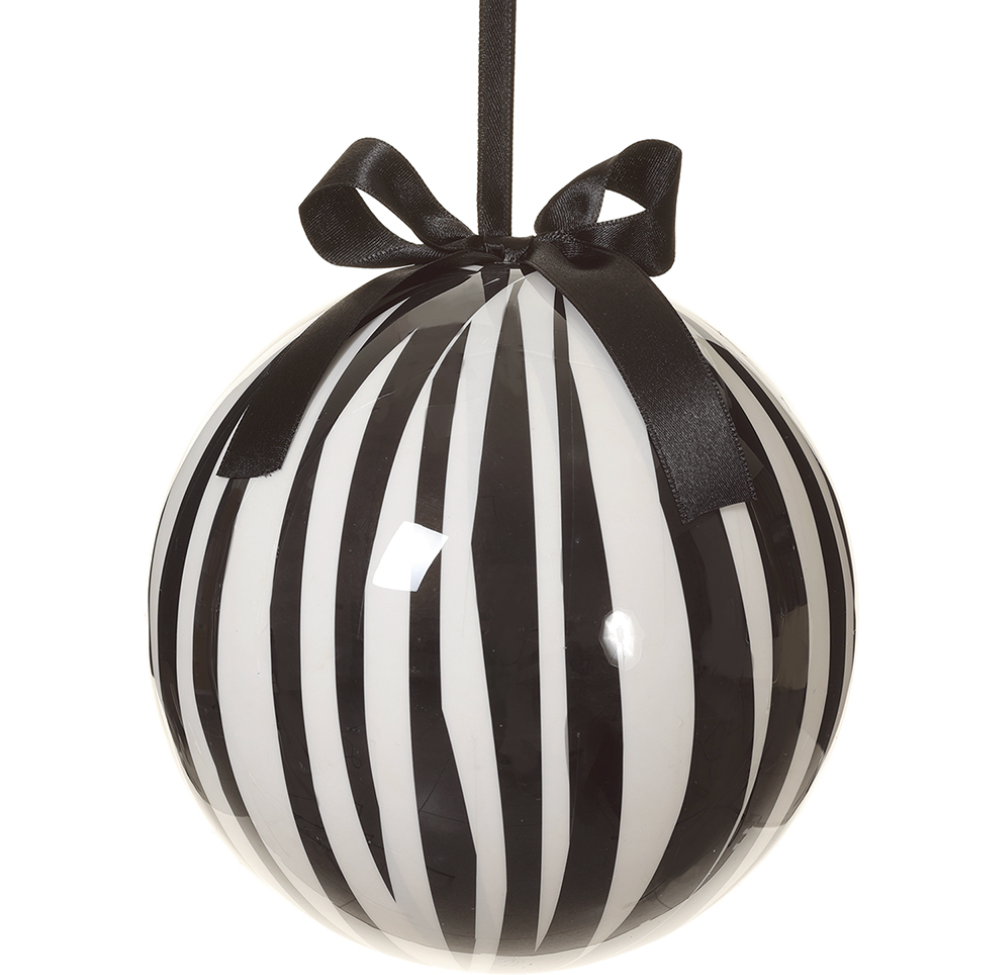 Black and White Striped Ball Ornament 6"