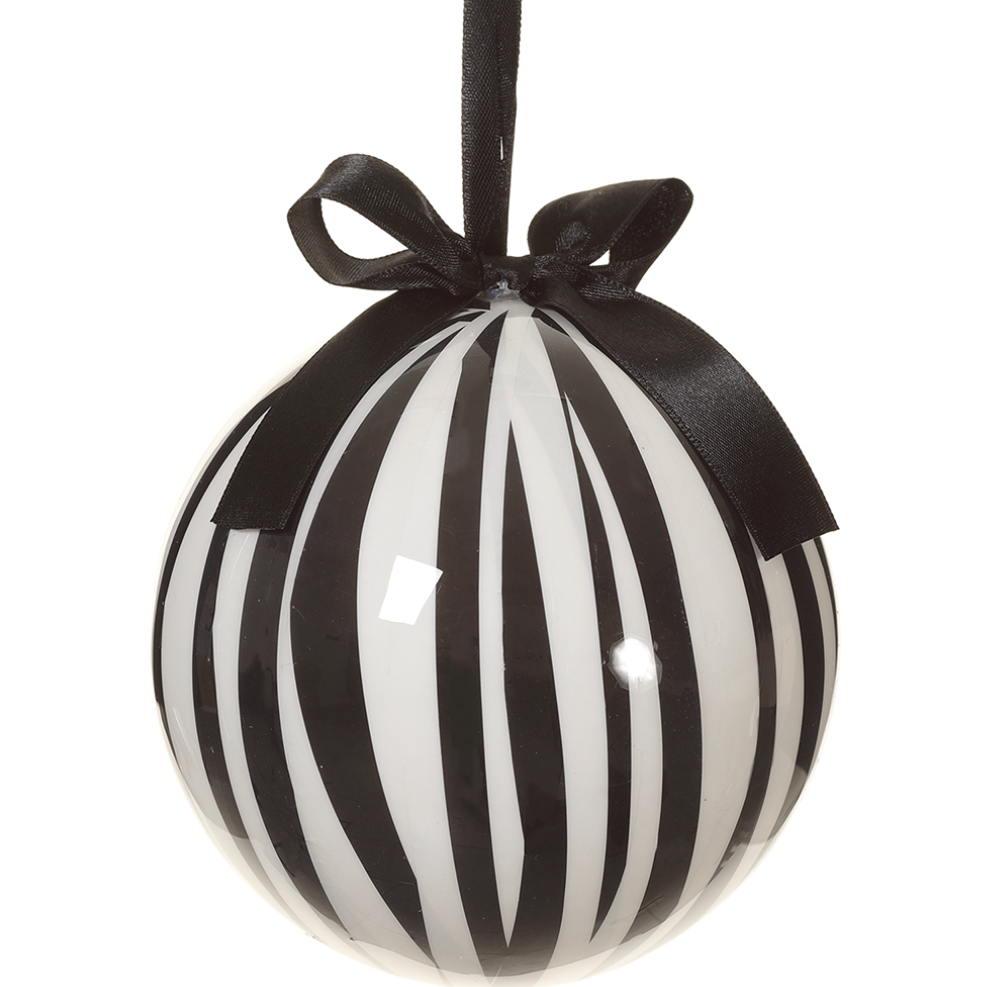 Black and White Striped Ball Ornament 4.75"