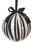 Black and White Striped Ball Ornament 4.75"