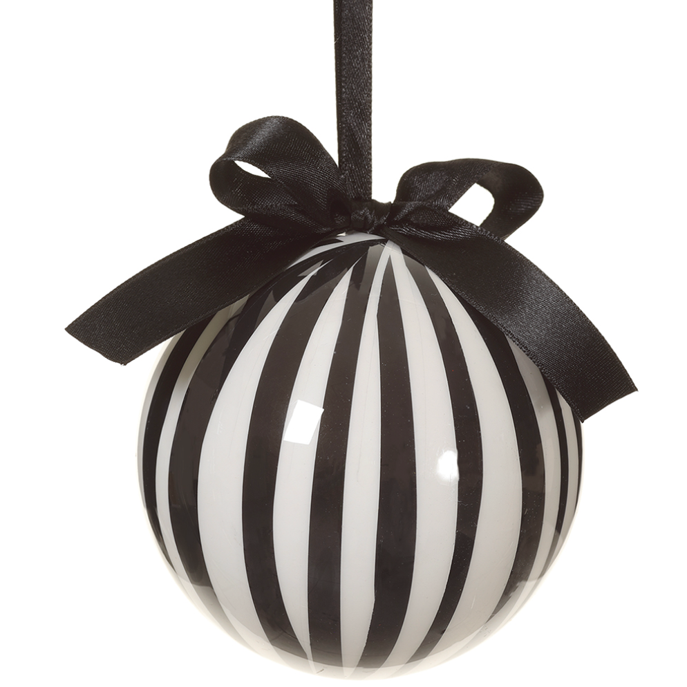 Black and White Striped Ball Ornament 4"