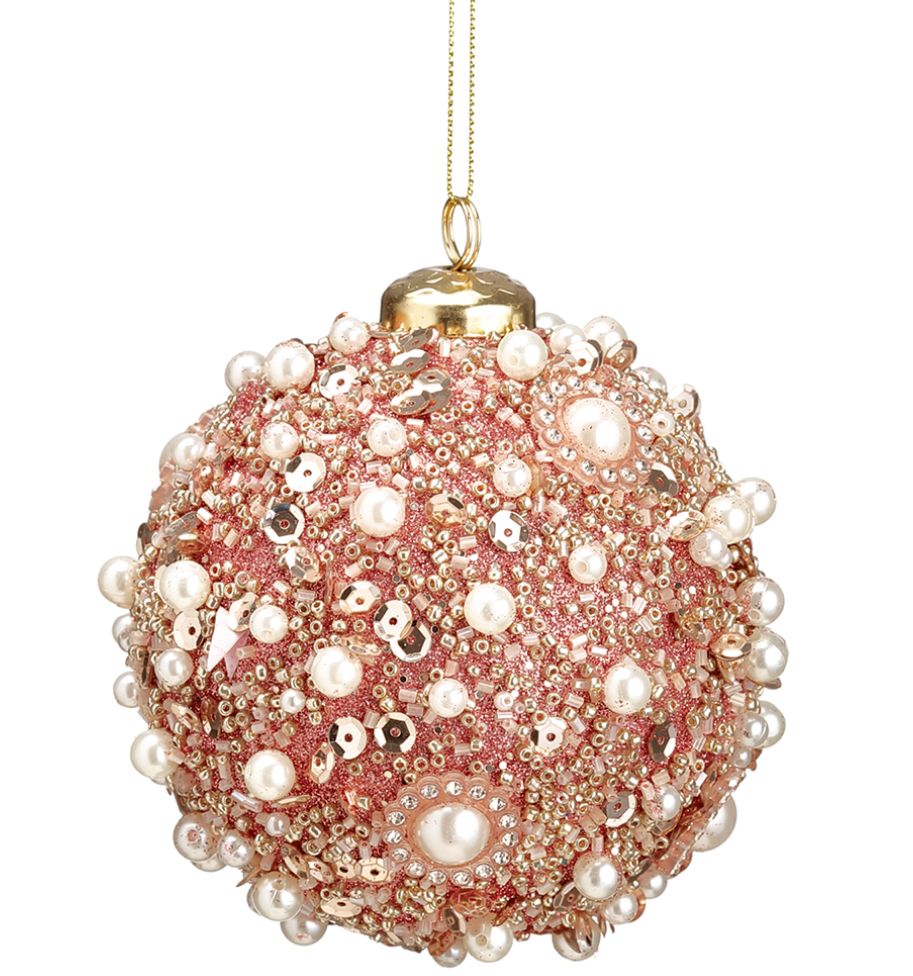 Sequin and Pearl Ball Ornament in Pink Ball