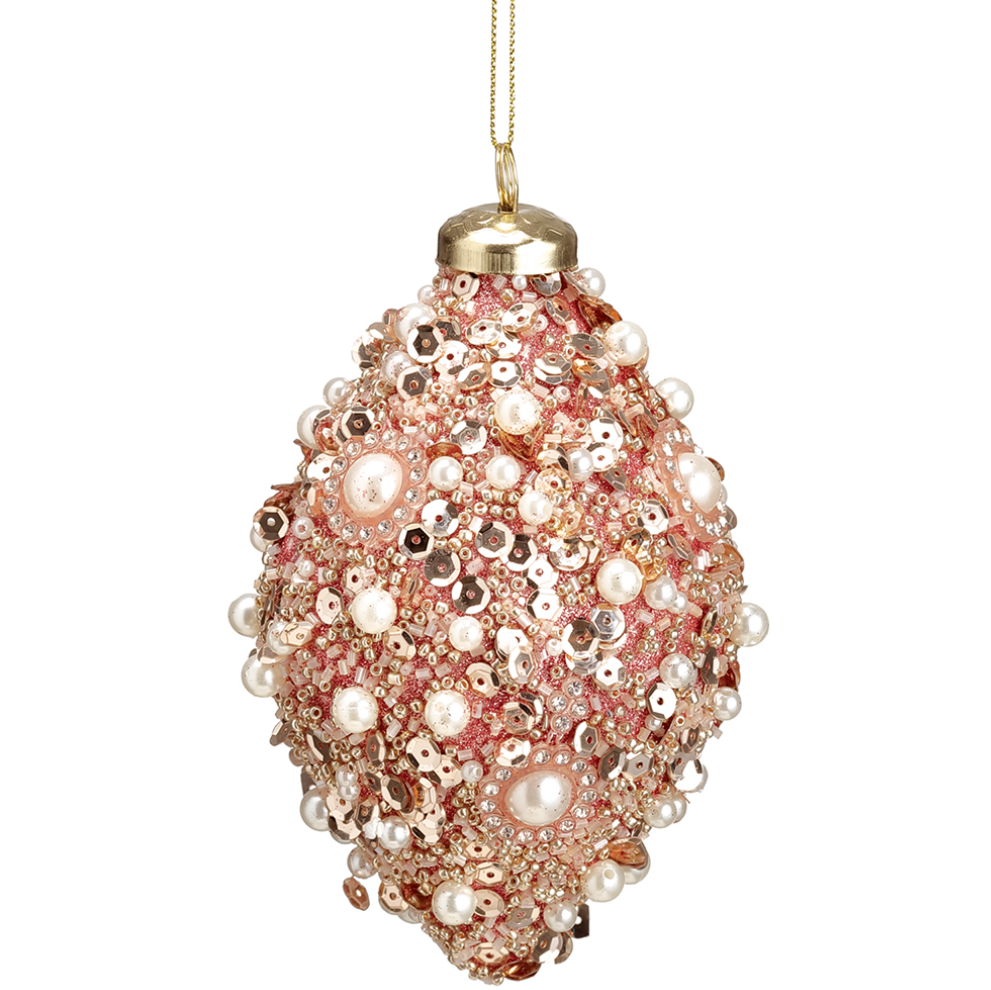 Sequin and Pearl Ball Ornament in Pink Finial