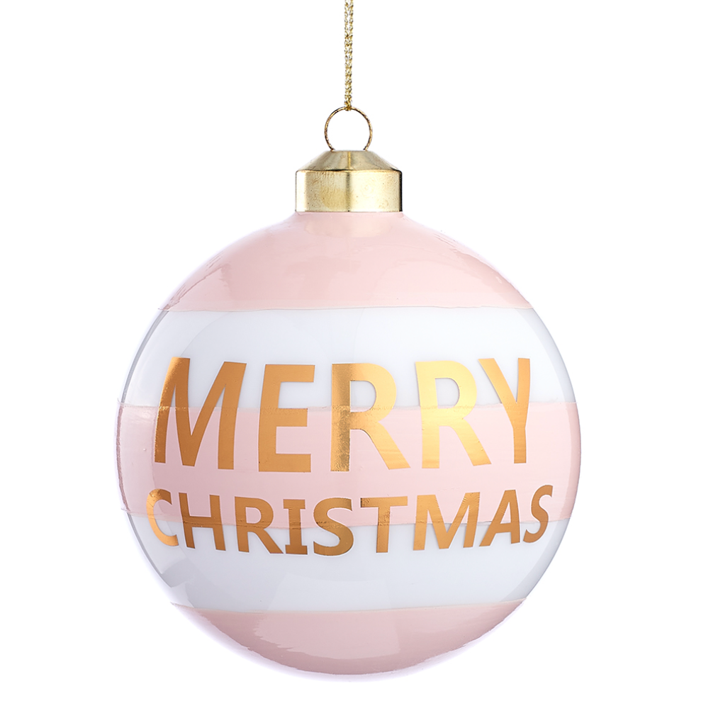 Pink Striped Merry Christmas Ornament