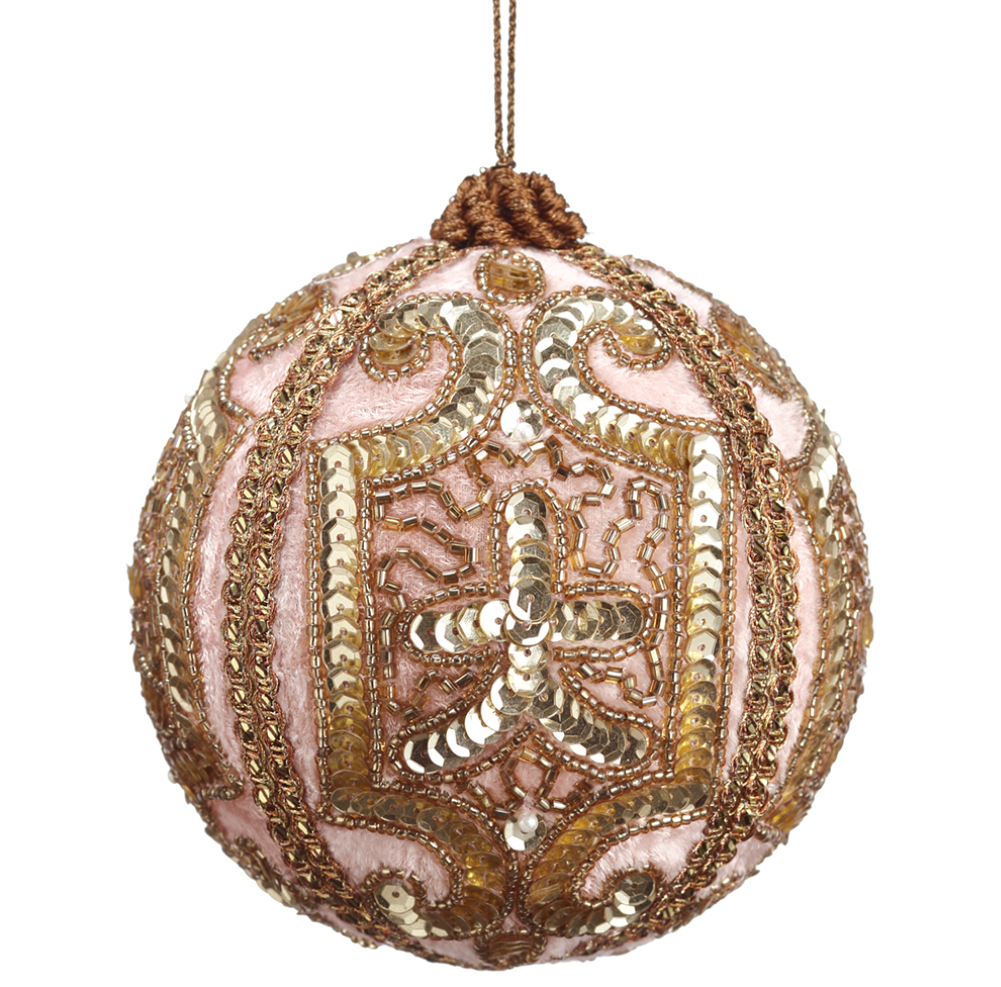Gold and Pink Zari Ball Ornament 5"