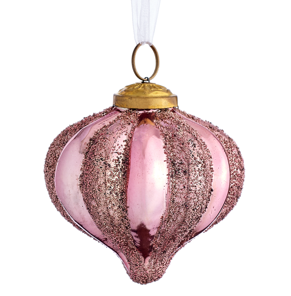 Rose Glass Glitter Ornament Diamond 3.5"