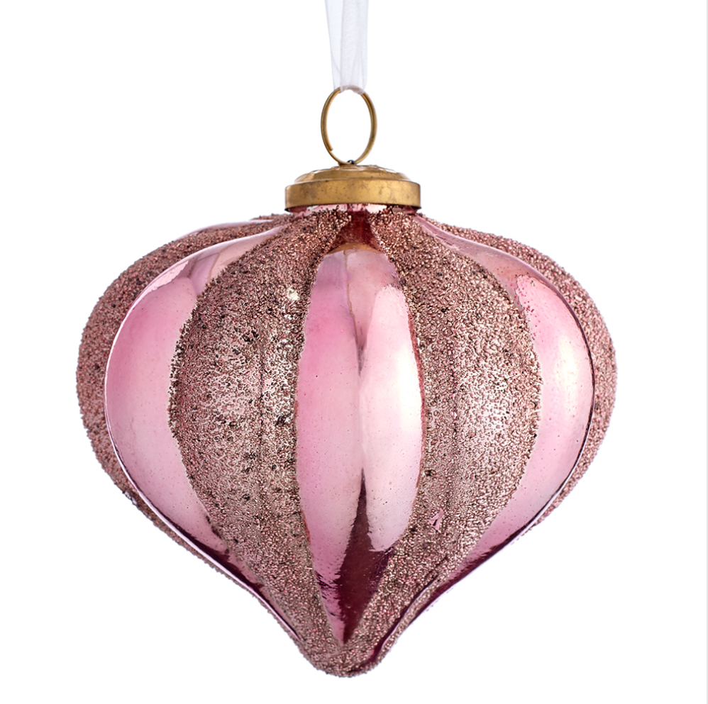 Rose Glass Glitter Ornament Ball 5"