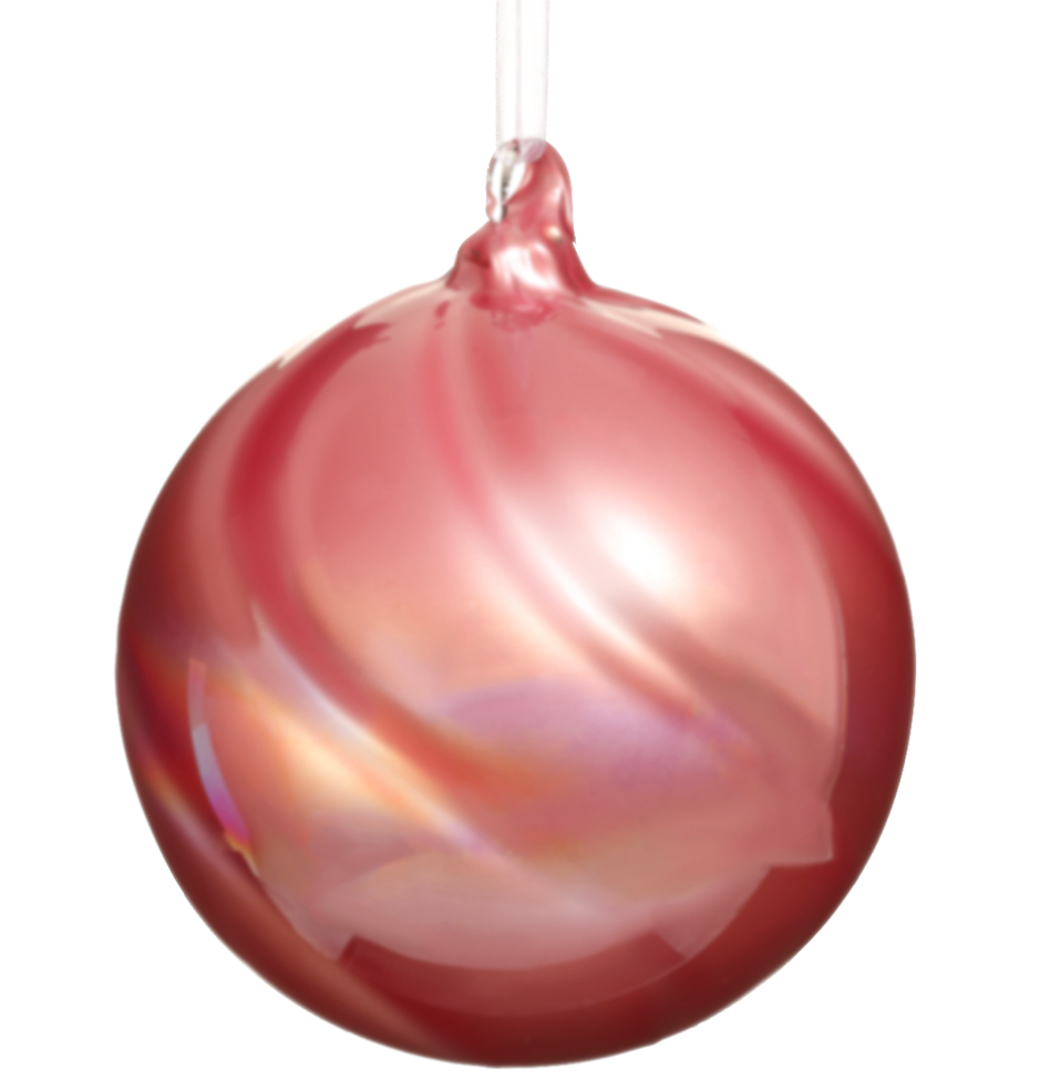 Muted-Red Glass Swirl Ornament Ball 4.75"