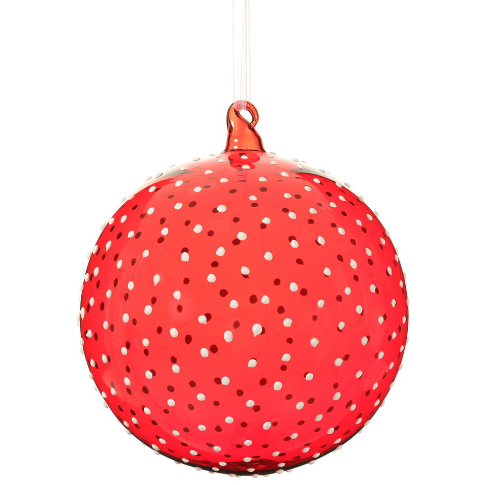 Red Glass Dotted Ornament 6"