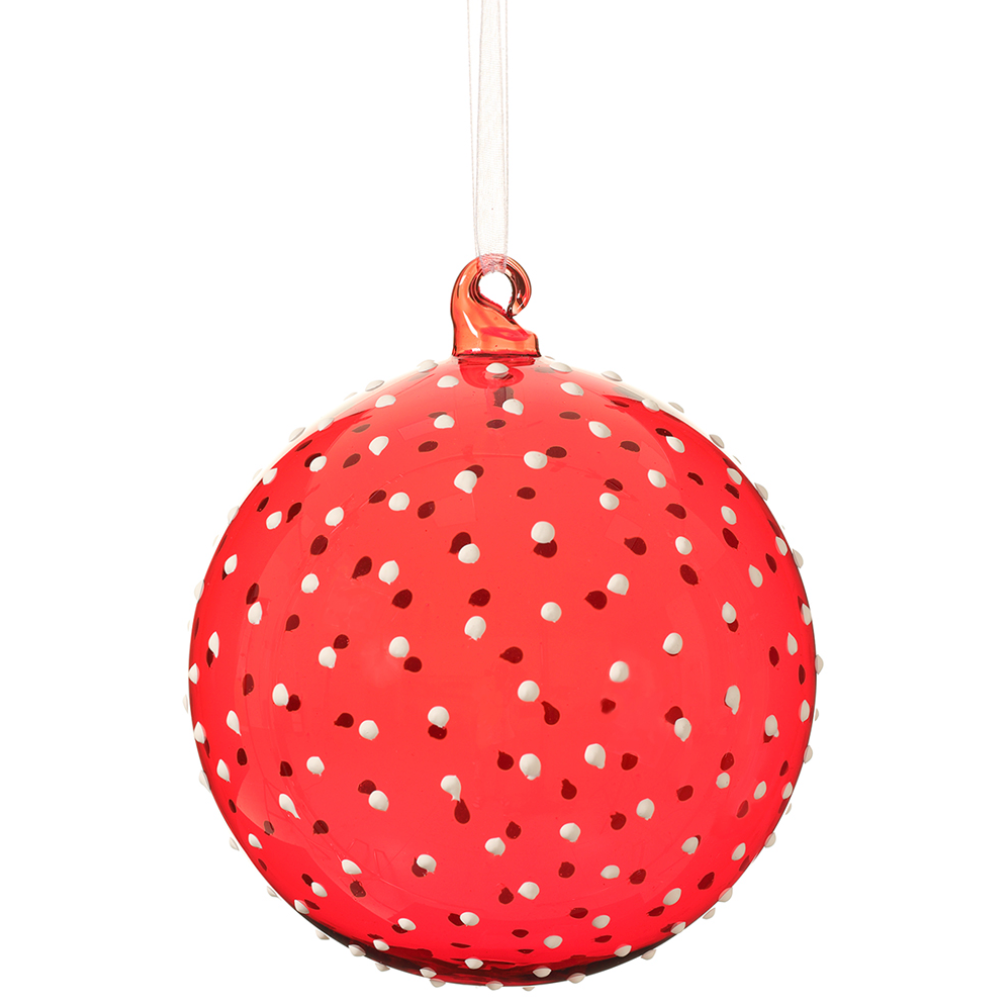 Red Glass Dotted Ornament 4"