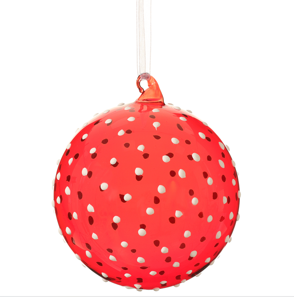 Red Glass Dotted Ornament 4.75"