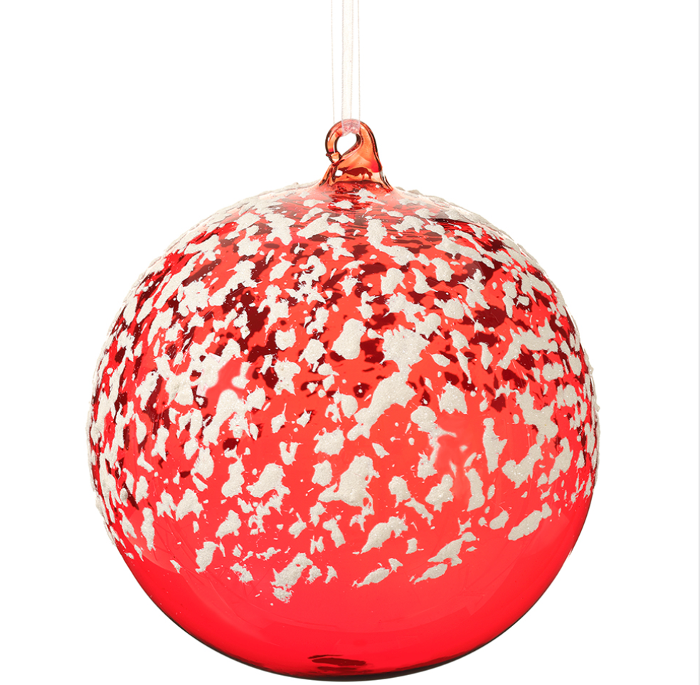 Snowy Red Glass Ornament 6"