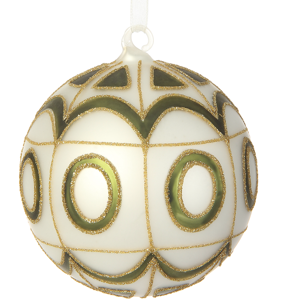 Glass Ball Ornament with Green Circle Design
