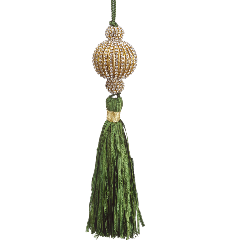 Jeweled Ornament with Green Ribbon Tassle