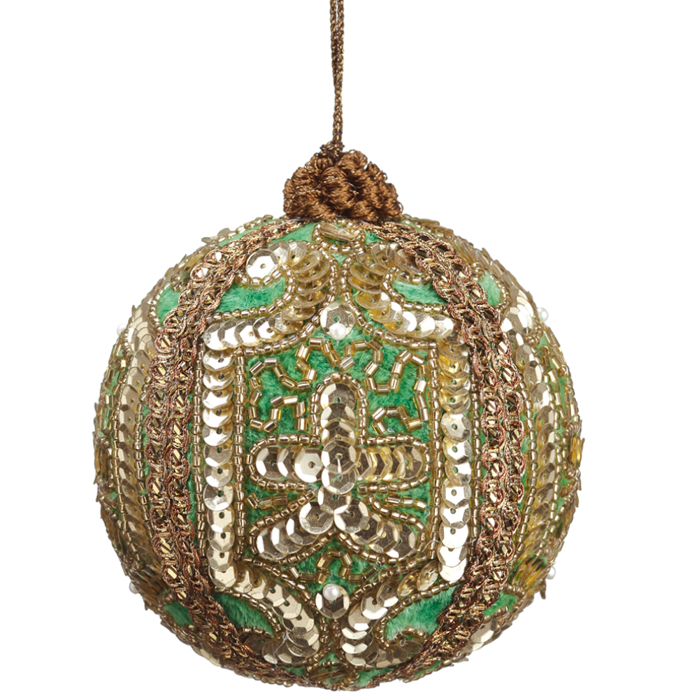 Green and Gold Zari Ball Ornament