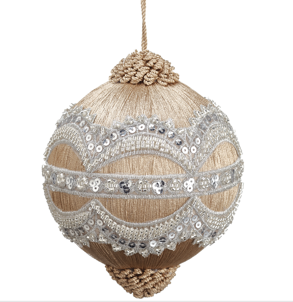 Silver Sequin Gold Yarn Ornament