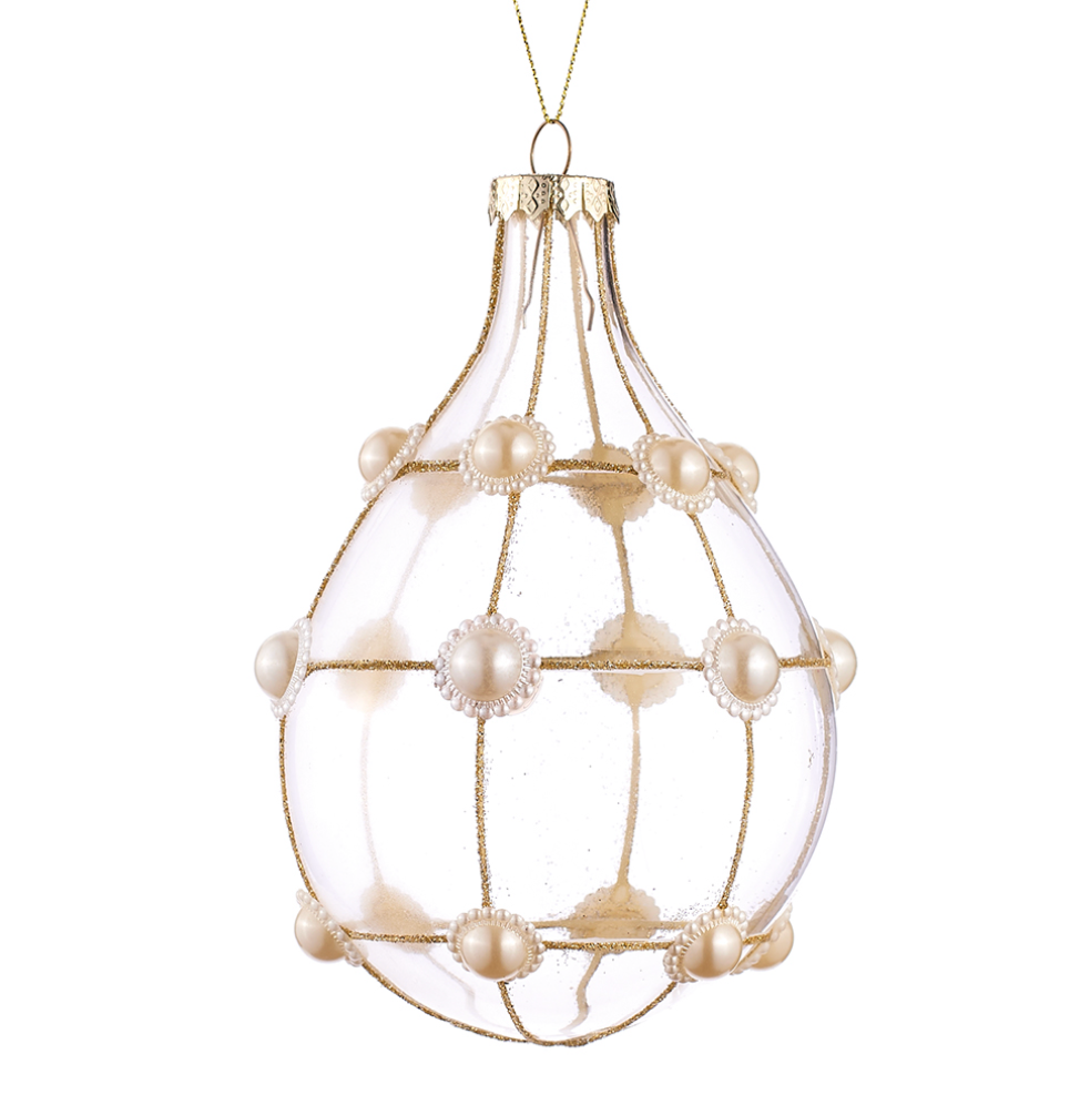 Pearl Glass Ornament Teardrop 6.25"