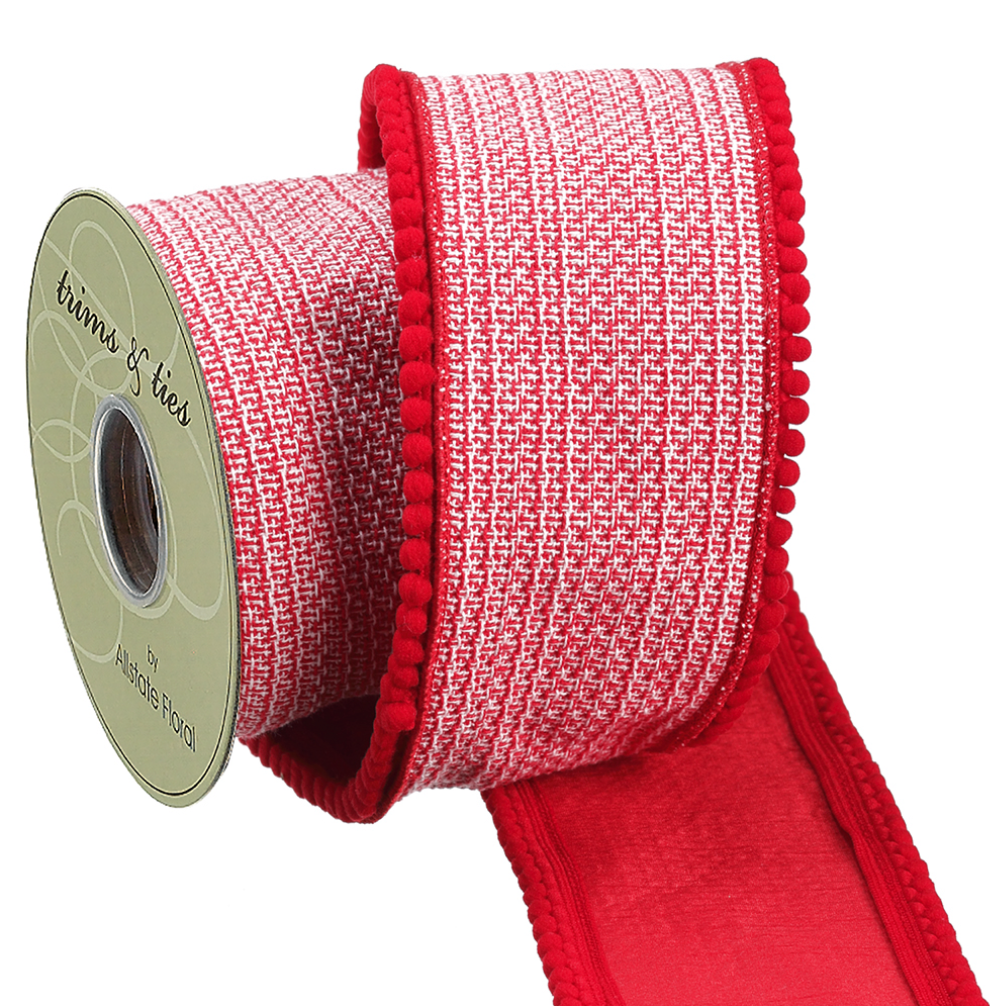 Red Tweed Pom Pom Ribbon