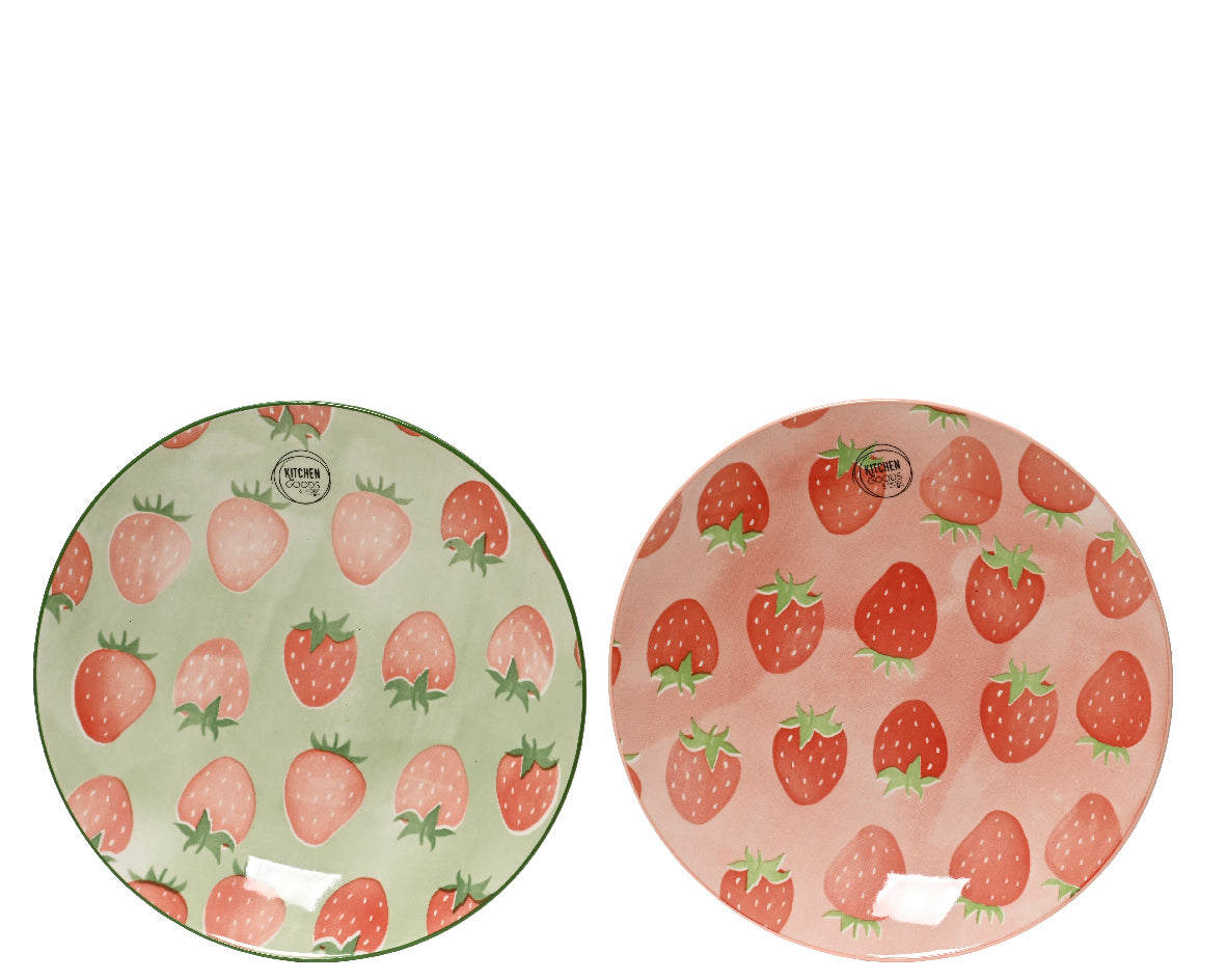 Porcelain Strawberry Plates - Green or Pink Strawberry Plates