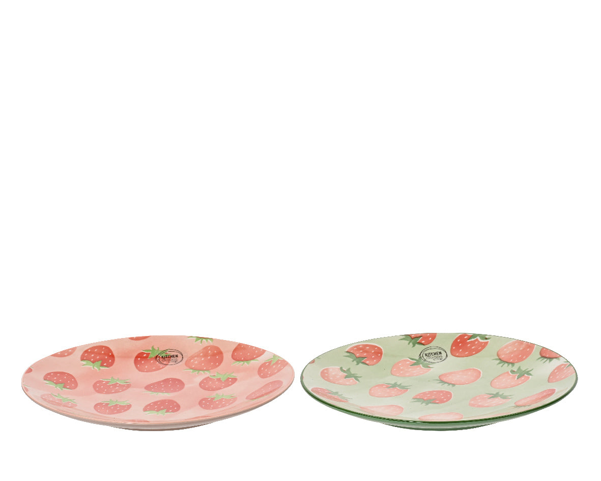 Porcelain Strawberry Plates - Green or Pink Strawberry Plates