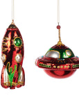 Glass Retro Rocket and UFO Ornaments