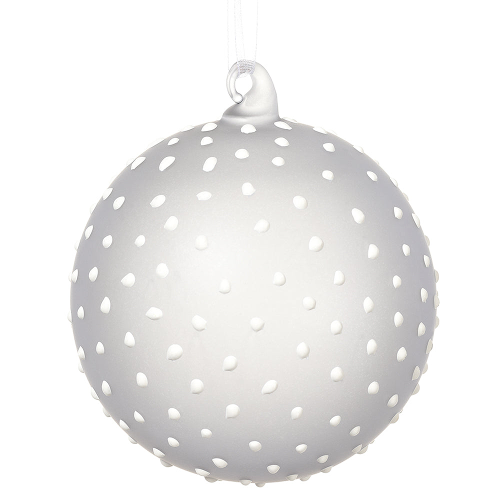 White Glass Dotted Ornament 4"