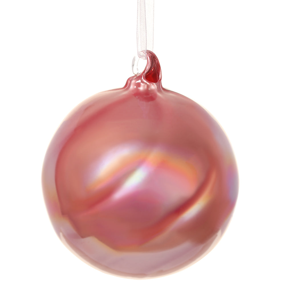 Muted-Red Glass Swirl Ornament Ball 3.5"