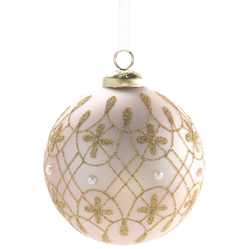 Glass Ball Jeweled Ornament in Champagne Gold