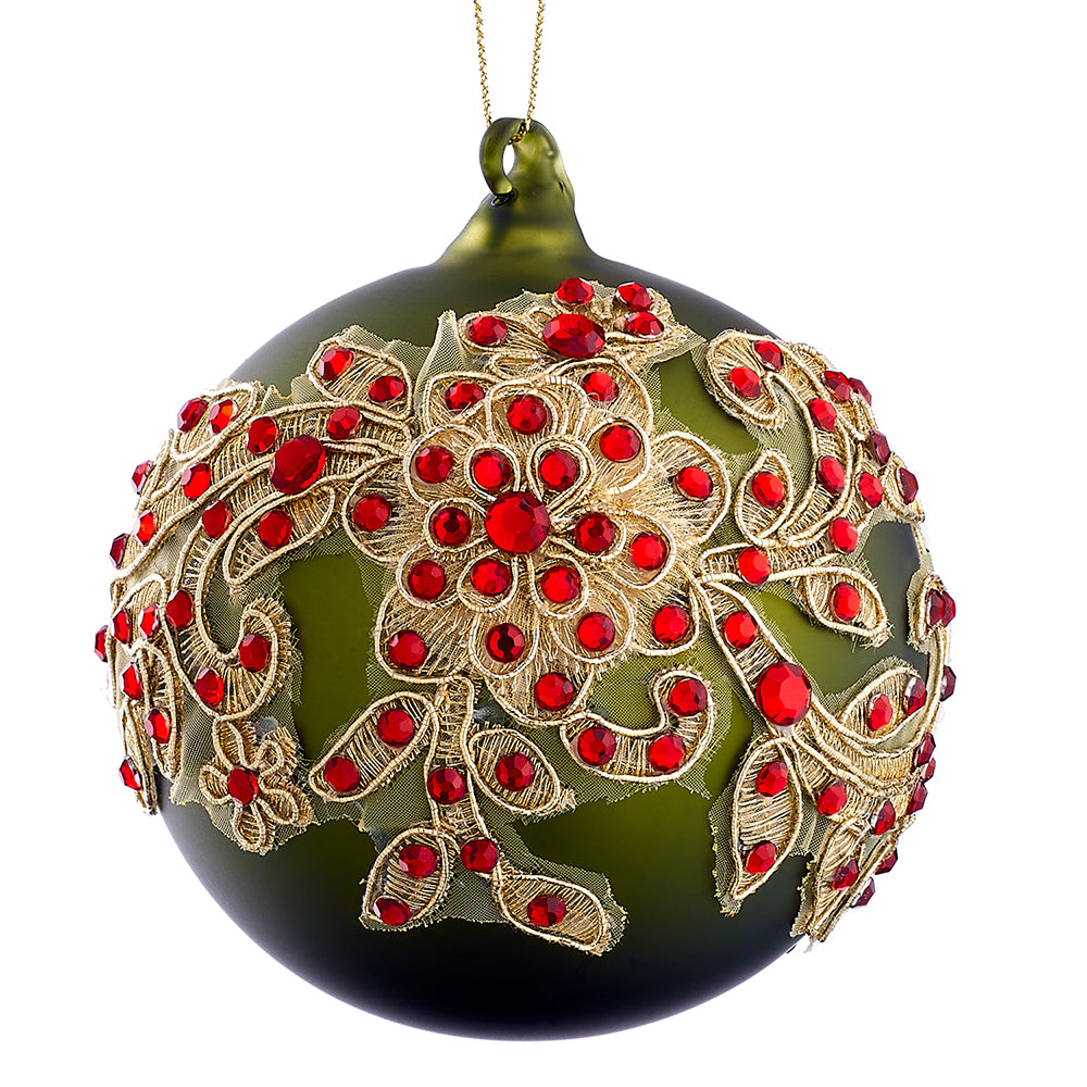 Red Rhinestone Glass Ball Ornament