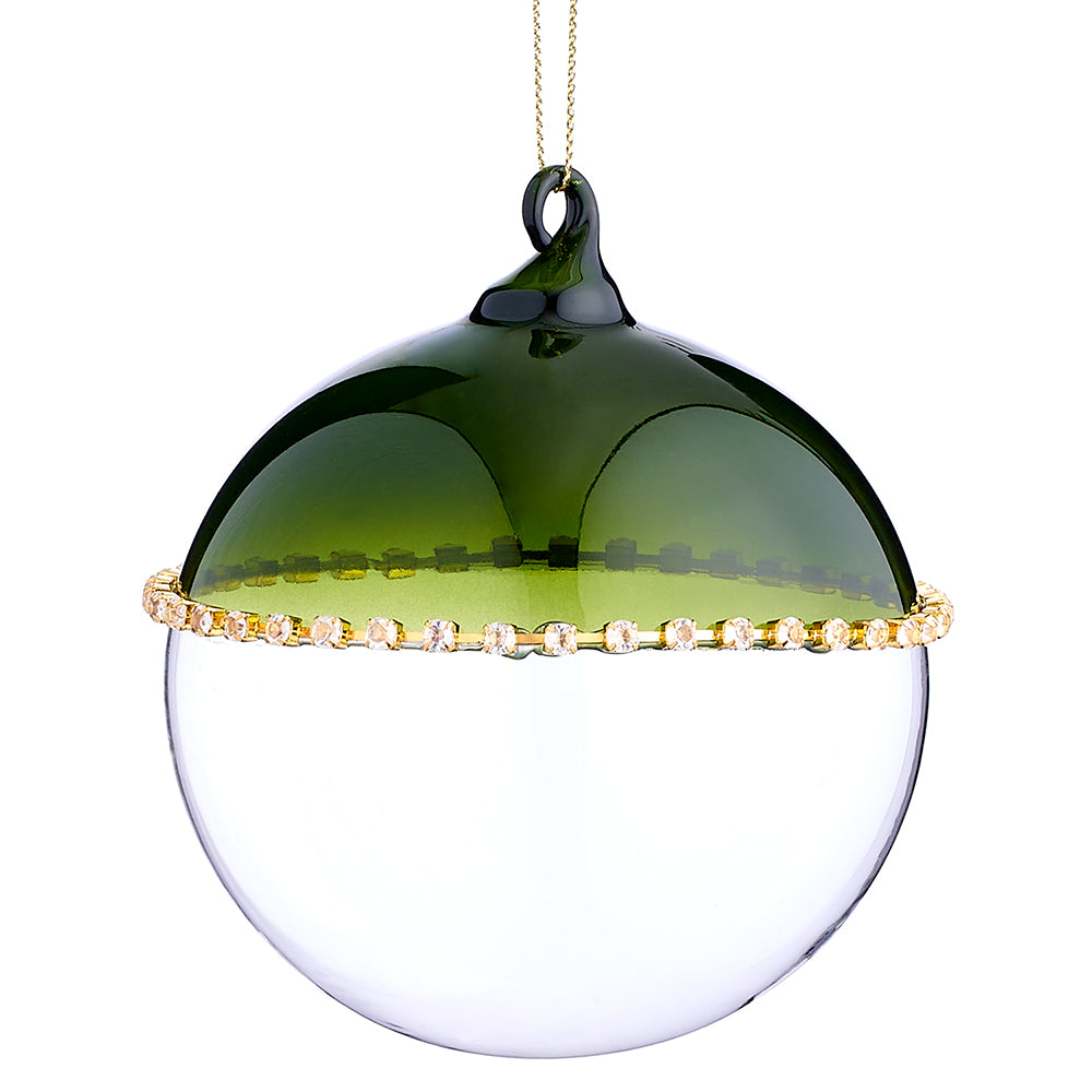 Clear and Green Glass Ornament Ball