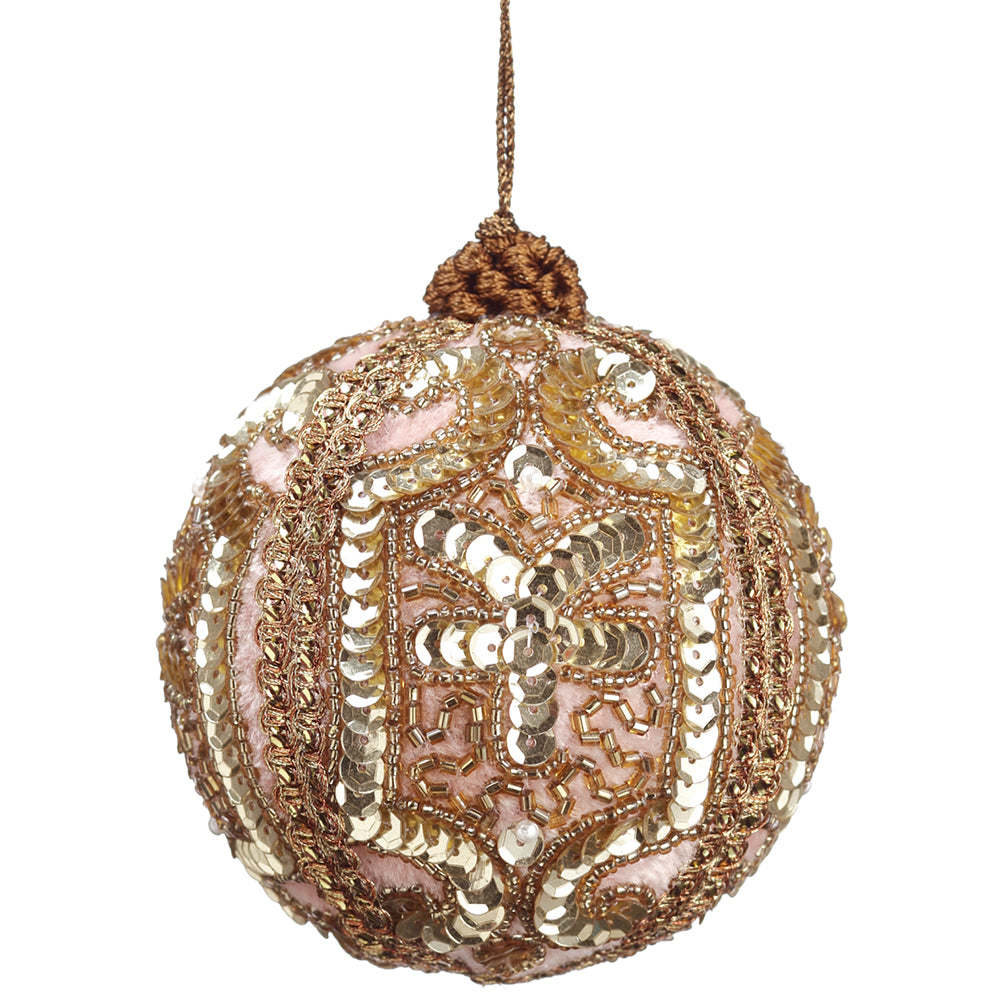 Gold and Pink Zari Ball Ornament 4"