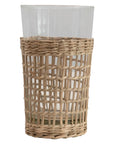 Clear Tumbler — Clear Glass Tumbler With Woven Seagrass Sleeve